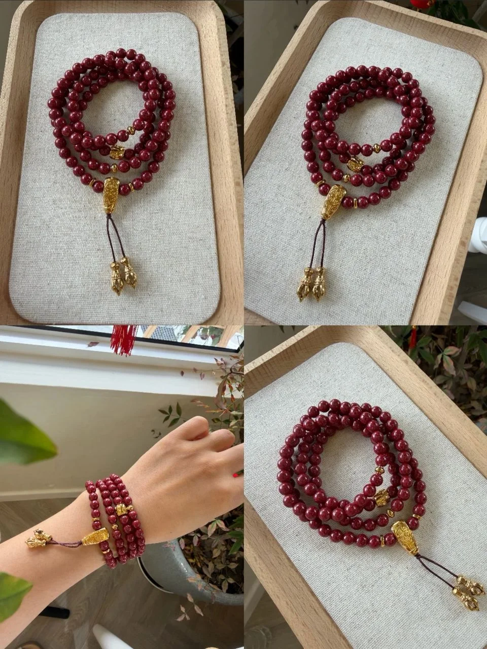 Deep red crystal mala 108-bead bracelet — Fire element