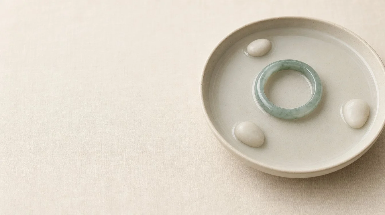Jade bangle in ceramic bowl — still waters, Japanese minimalism