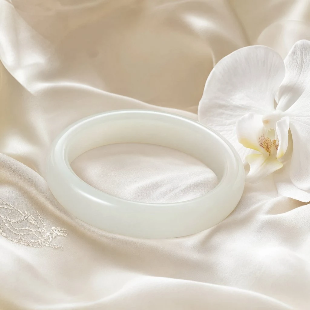 Hetian white jade bangle — pure mutton fat white jade