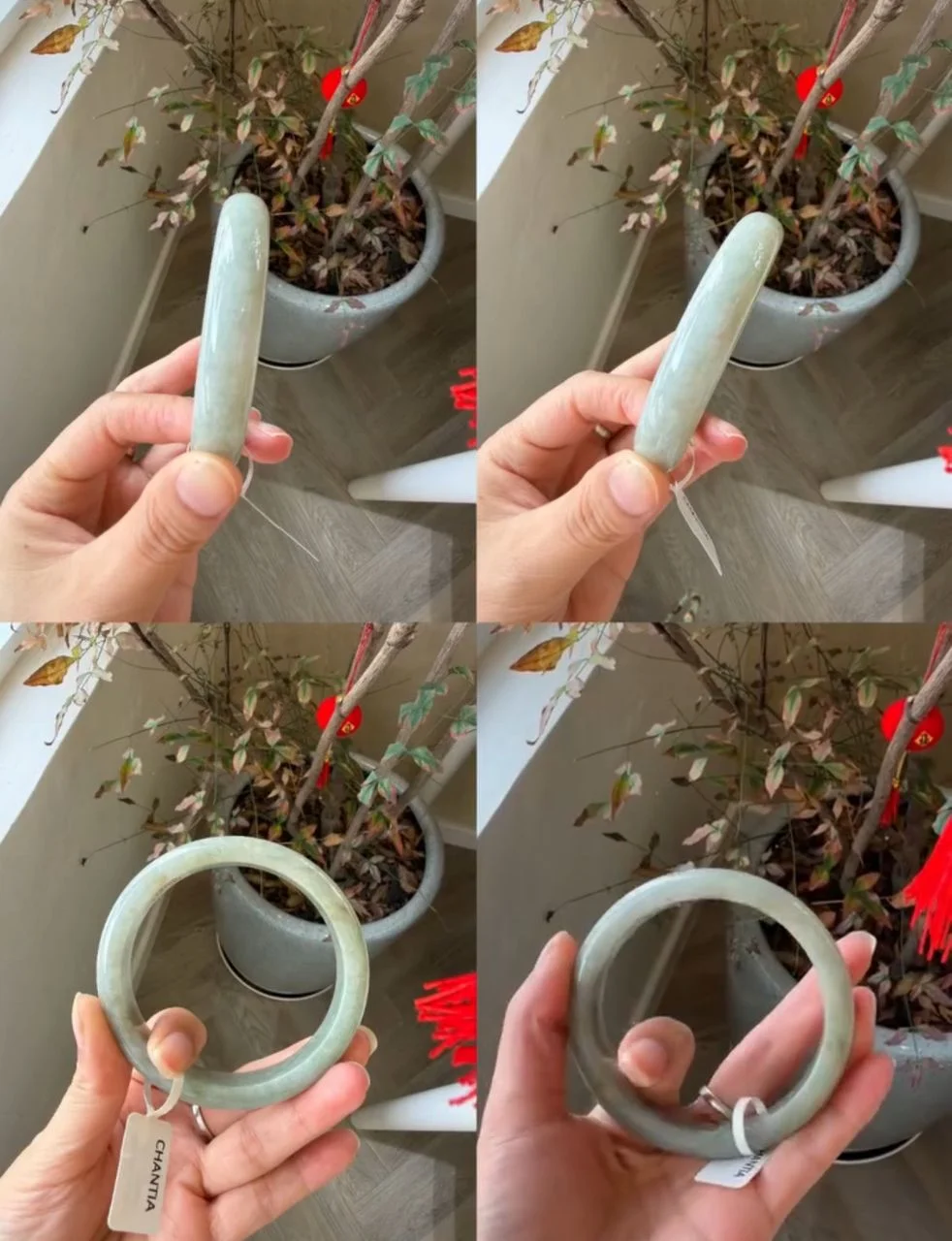 Jadeite bangles from Chantia collection — celadon green natural jade